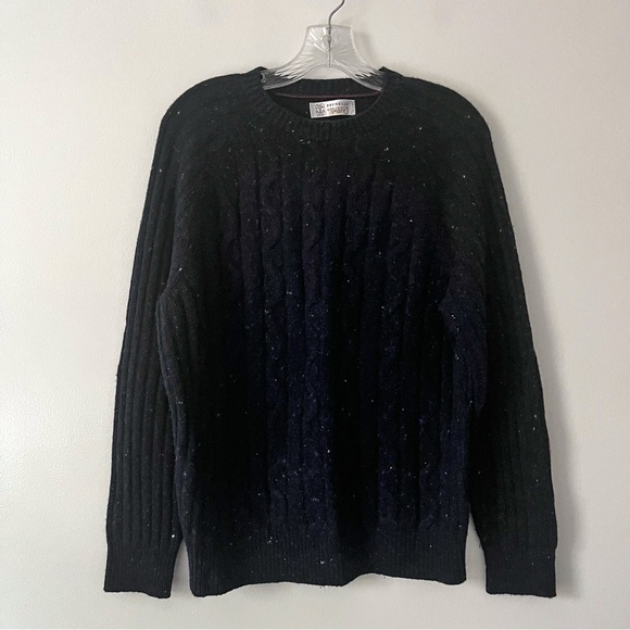 Brunello Cucinelli Marled Cable Knit Wool Cashmere Blue Pullover Sweater 48 / M